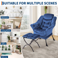 Fauteuil relax Garvee avec ottoman, repose-pieds pliable, structure en acier, ergonomique, bleu foncé, pour salon et bureau
