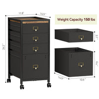 Garvee Caisson de classement mobile 4 tiroirs en tissu, cadre métal, plateau MDF, imperméable et anticorrosion, roulettes, idéal bureau maison.