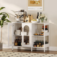 Garvee buffet avec portes vitrées, étagères réglables, MDF 3c, verre, poignées en métal, blanc moderne, pour le salon et la salle à manger