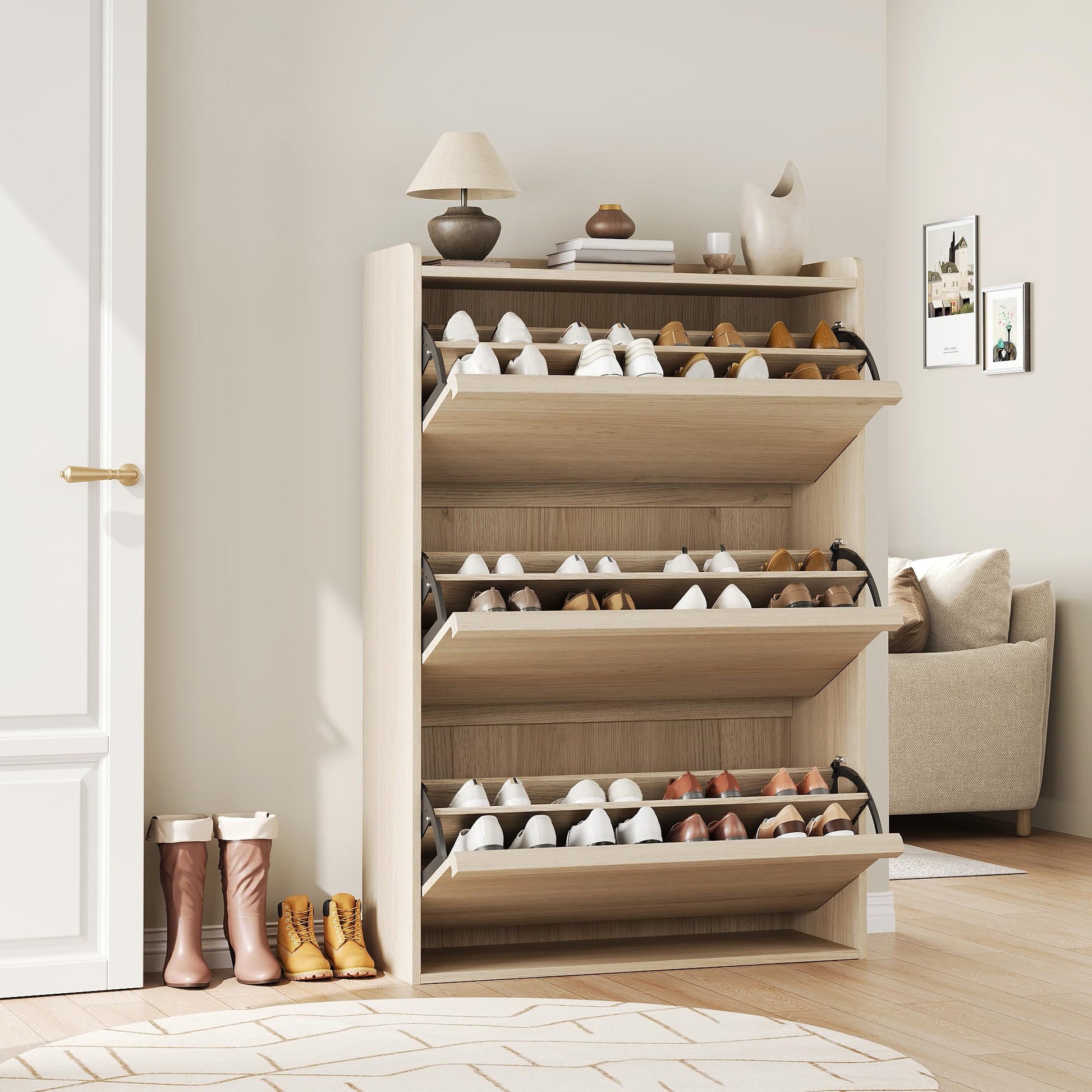 Meuble à chaussures Garvee avec 3 compartiments pliables, étagère réglable, en MDF, pour entrée et salon, 80,5 x 26 x 117 cm, blanc
