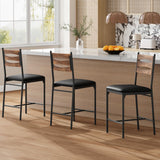 Ensemble de 2 tabourets de bar Garvee, bois et cuir PU, revêtement ergonomique, marron, pour îlot de cuisine et appartement