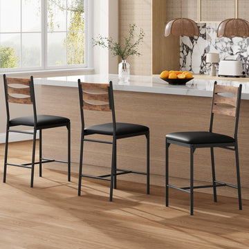 Ensemble de 2 tabourets de bar Garvee, bois et cuir PU, revêtement ergonomique, marron, pour îlot de cuisine et appartement