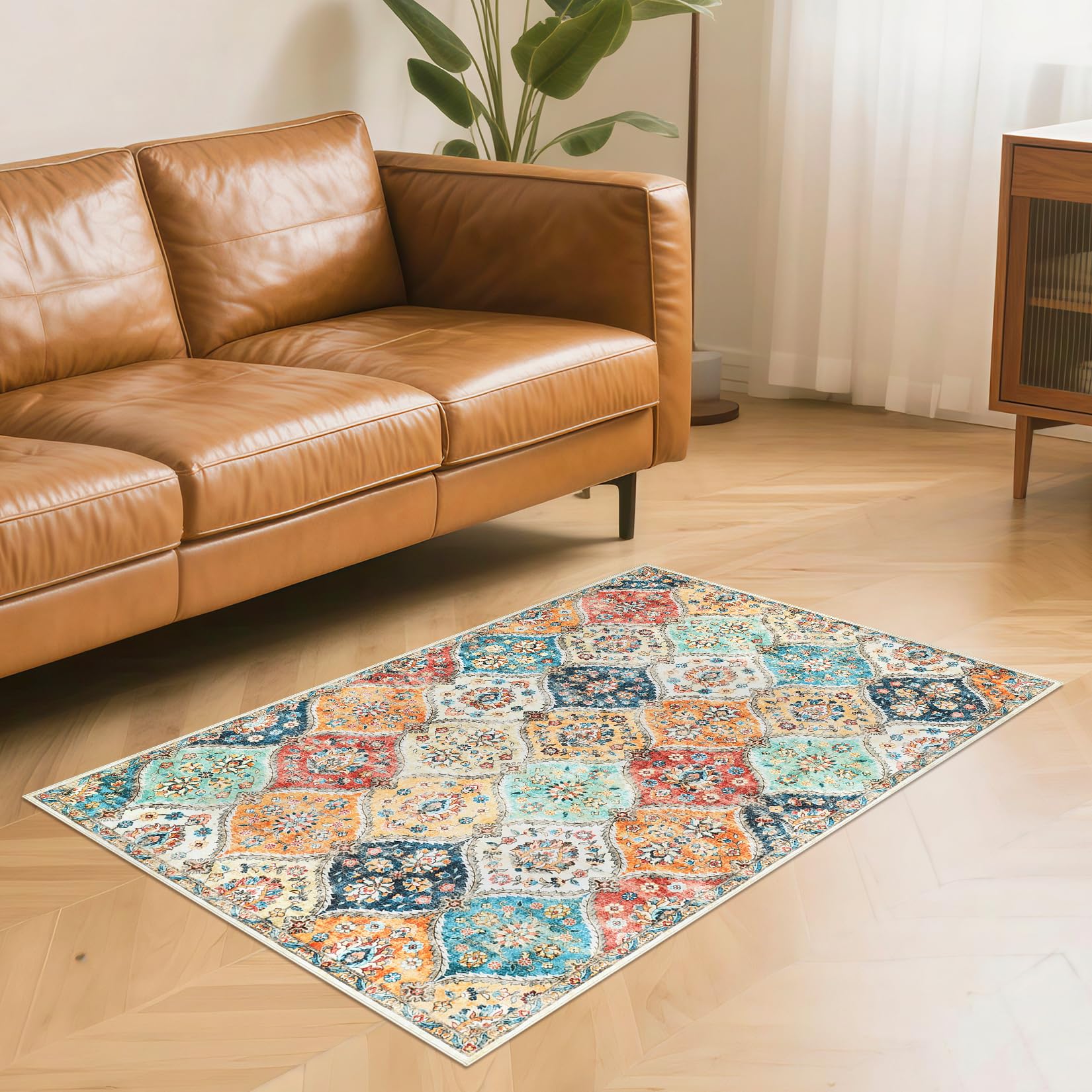 Tapis de couloir Garvee 80 x 150 cm, lavable, motif floral vintage, pour chambre ou cuisine, antidérapant