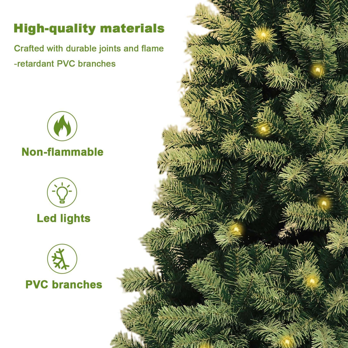 Garvee sapin de Noël artificiel – 183 cm, 250 LED, 1200 branches, aiguilles en PVC, pour Noël