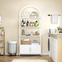Bibliothèque moderne Garvee à 4 niveaux avec portes, structure en métal, pour bureau et salon, hauteur 182 cm, blanche