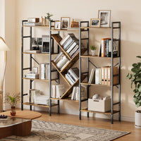 Bibliothèque Garvee Triple à 5 niveaux avec structure en acier, 11 étagères ouvertes, bois et métal, salon et bureau, 158,2 x 24,1 x 140,3 cm, noire