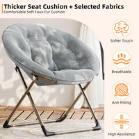 Fauteuil lunaire Garvee Saucer avec structure métallique pliable, coussin floral surdimensionné en peluche, confortable et stable pour la chambre et le salon, gris