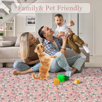 Tapis de salon lavable Garvee, motif floral vintage, poils courts, antidérapant et doux, idéal pour le salon, la chambre, la salle à manger ou la chambre d'enfant, 120 x 170 cm, rose.