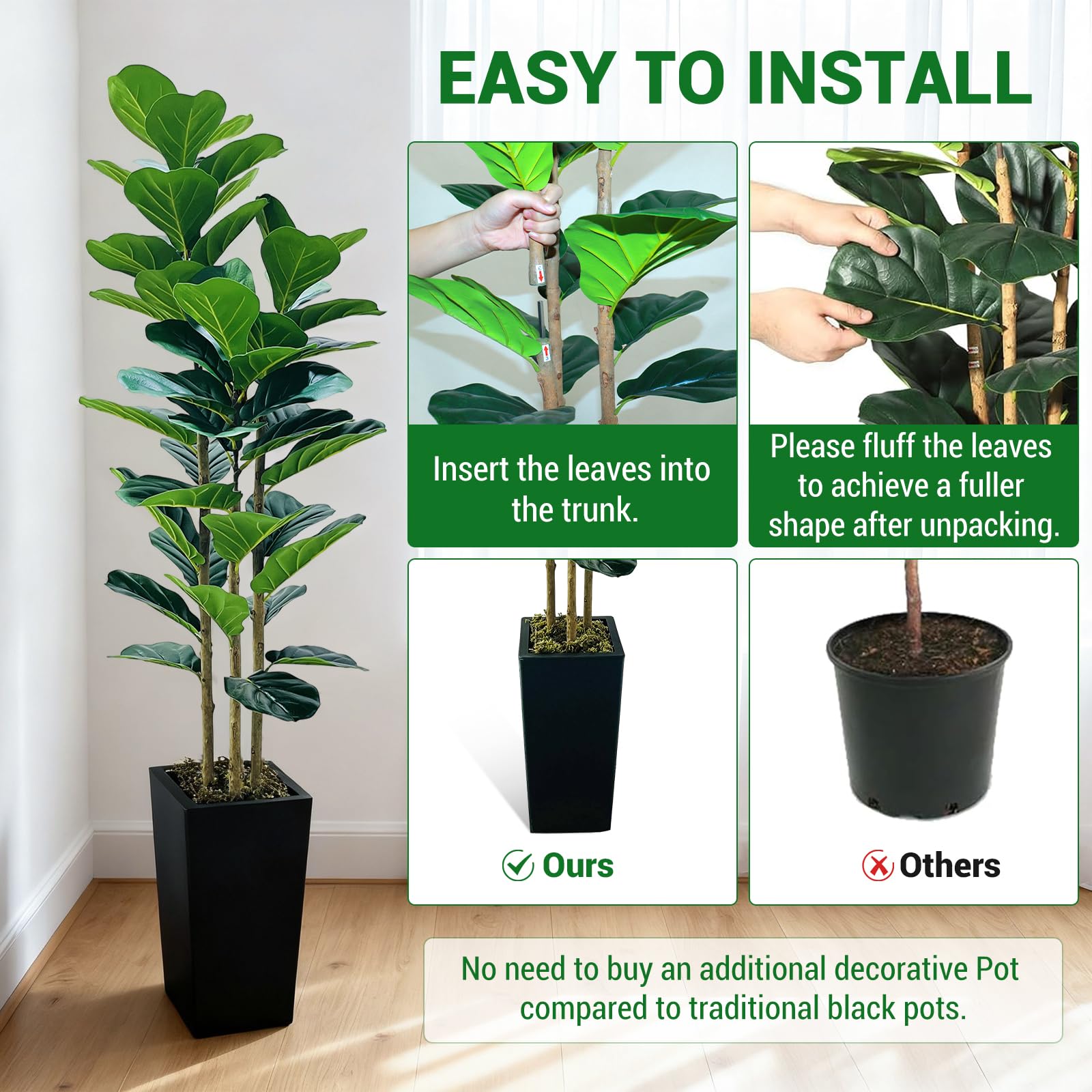 Arbre artificiel d'intérieur Garvee de 1,5 m, design réaliste, sans entretien, idéal pour la maison et le bureau, écologique