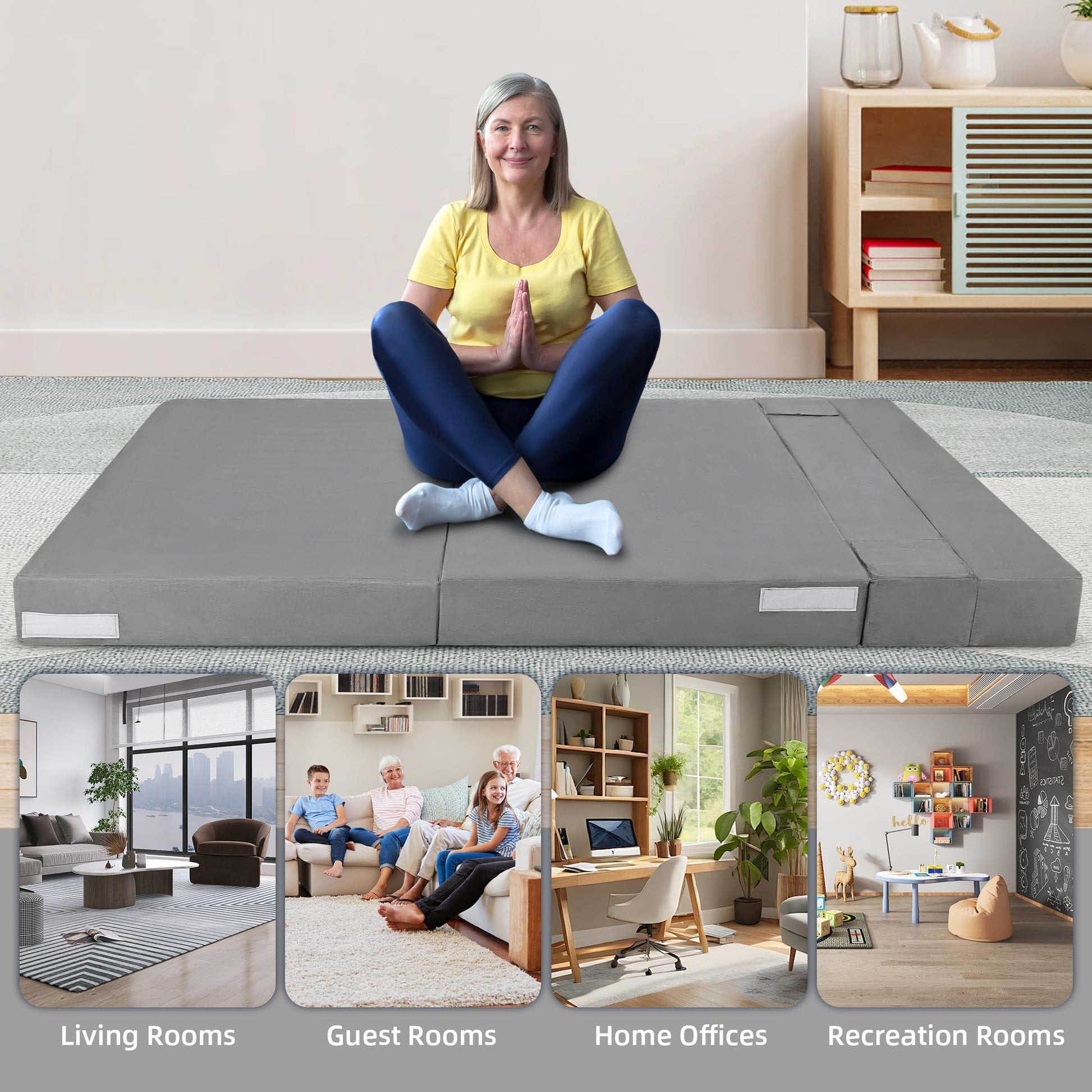 Canapé-lit pliable Garvee avec coussins en mousse à mémoire de forme, ergonomique et polyvalent pour le salon et le bureau, 203 x 152 x 15 cm, gris