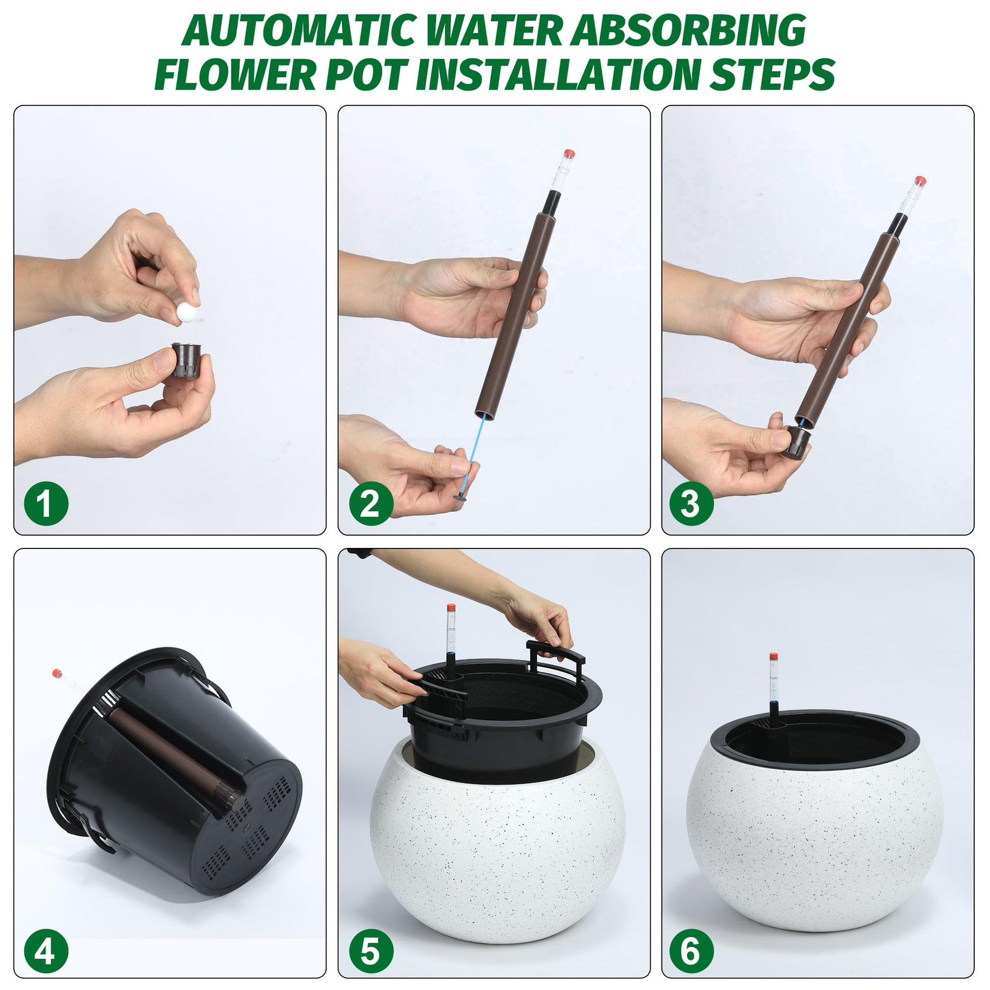 Jardinières rondes à arrosage automatique Garvee, ouverture de 25 cm avec indicateur de niveau d'eau, pour une utilisation intérieure et extérieure, matériau durable, ventilation, polyvalentes
