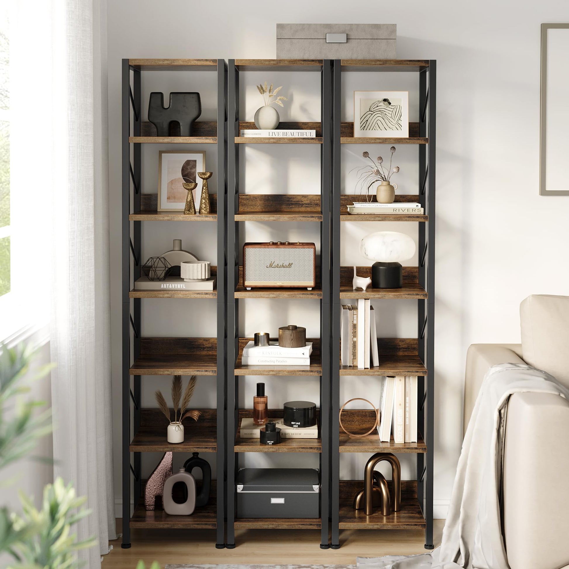 Garvee Étagère étroite 30 cm, 6 niveaux, métal et MDF, cadre robuste, style industriel rustique, 168 × 30 × 30 cm, idéale petits espaces, vintage