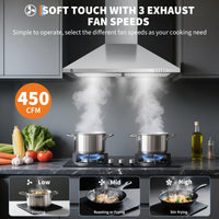 Hotte Garvee 76 cm (30 pouces) avec filtre en aluminium pour cuisine, 250 pi³/min (7 m³/min), commandes tactiles et télécommande, silencieuse, convertible, argent