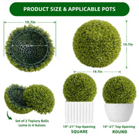 Ensemble de boules de buis artificiel Garvee, 50 cm (19,7 pouces), résistant aux UV, sans entretien, en polyéthylène, décoration suspendue, intérieur et extérieur, vert