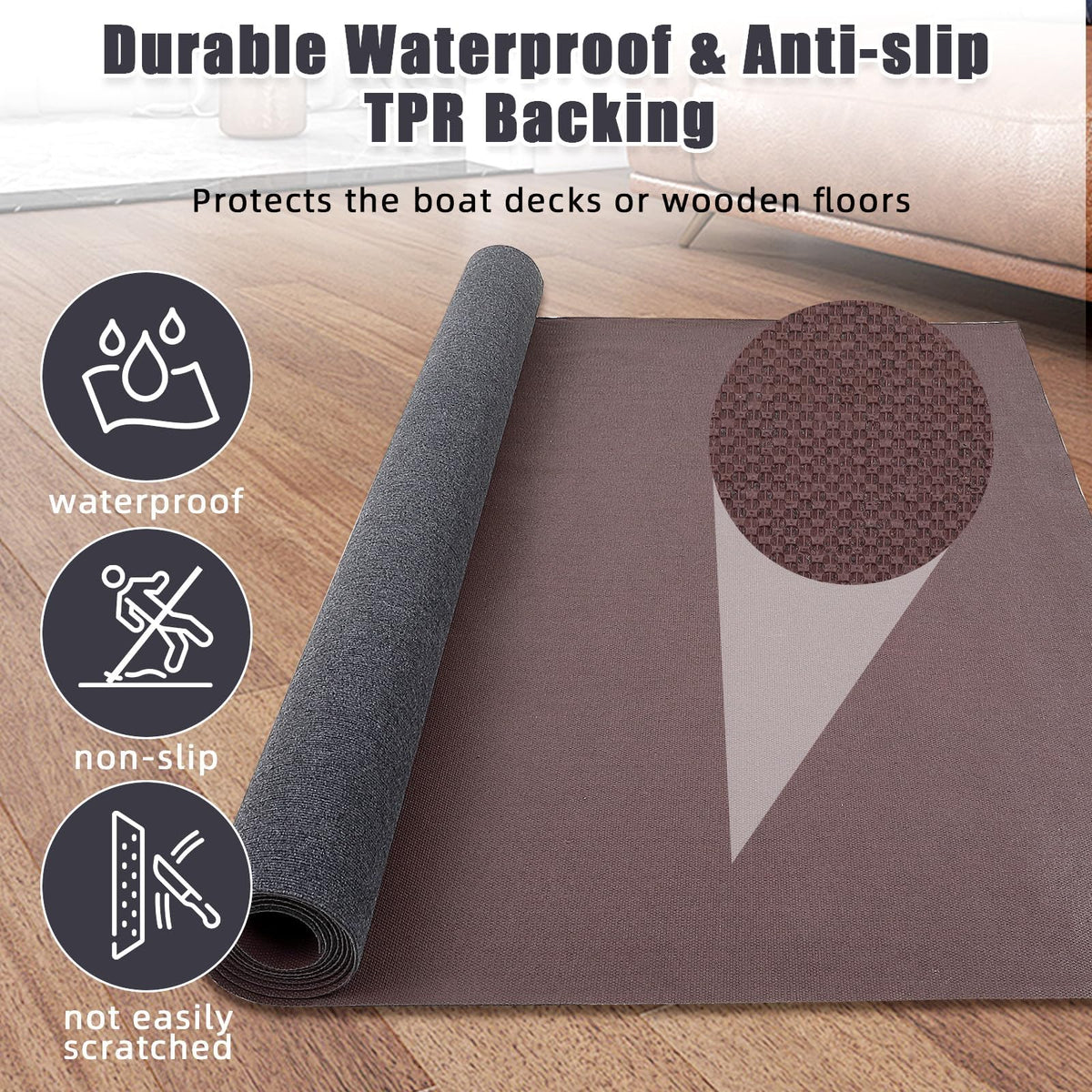 Tapis de sol marin antidérapant Garvee 1,8 x 7 m, résistant aux intempéries, gris, pour bateaux et bateaux.