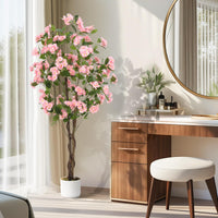 Osmanthus artificiel Garvee de 1,5 m avec 252 fleurs blanches, tronc en bois naturel, facile d'entretien, pot stable pour la décoration intérieure et extérieure