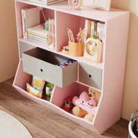 Organisateur de jouets pour enfants Garvee à 7 compartiments et 3 tiroirs, idéal pour la salle de jeux et le couloir, en bois rose, robuste et écologique.