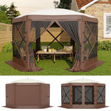 Garvee Tente Canopée Pop-Up Hexagonale 396 x 396 cm, 6 Côtés, Toile Amovible, Structure Acier Renforcée, Camping et Fêtes Extérieures, Gris - Beige & Khaki