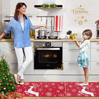 Garvee Sneeuwvlok Eland Kerst Keukentapijt Set 2 Antidérapant Lavable Hiver Rouge 40x60+40x120 cm Décoration de Noël Maison