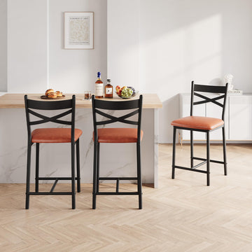 Ensemble de 2 tabourets de bar Garvee, 66 cm, rembourrés de façon ergonomique, revêtement en similicuir et structure en métal, marron pour îlot de cuisine
