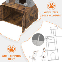 Meuble pour chat Garvee 2-en-1 avec arbre à chat et cachette pour litière, bois moderne, brun rustique, usage intérieur, gain de place, confortable
