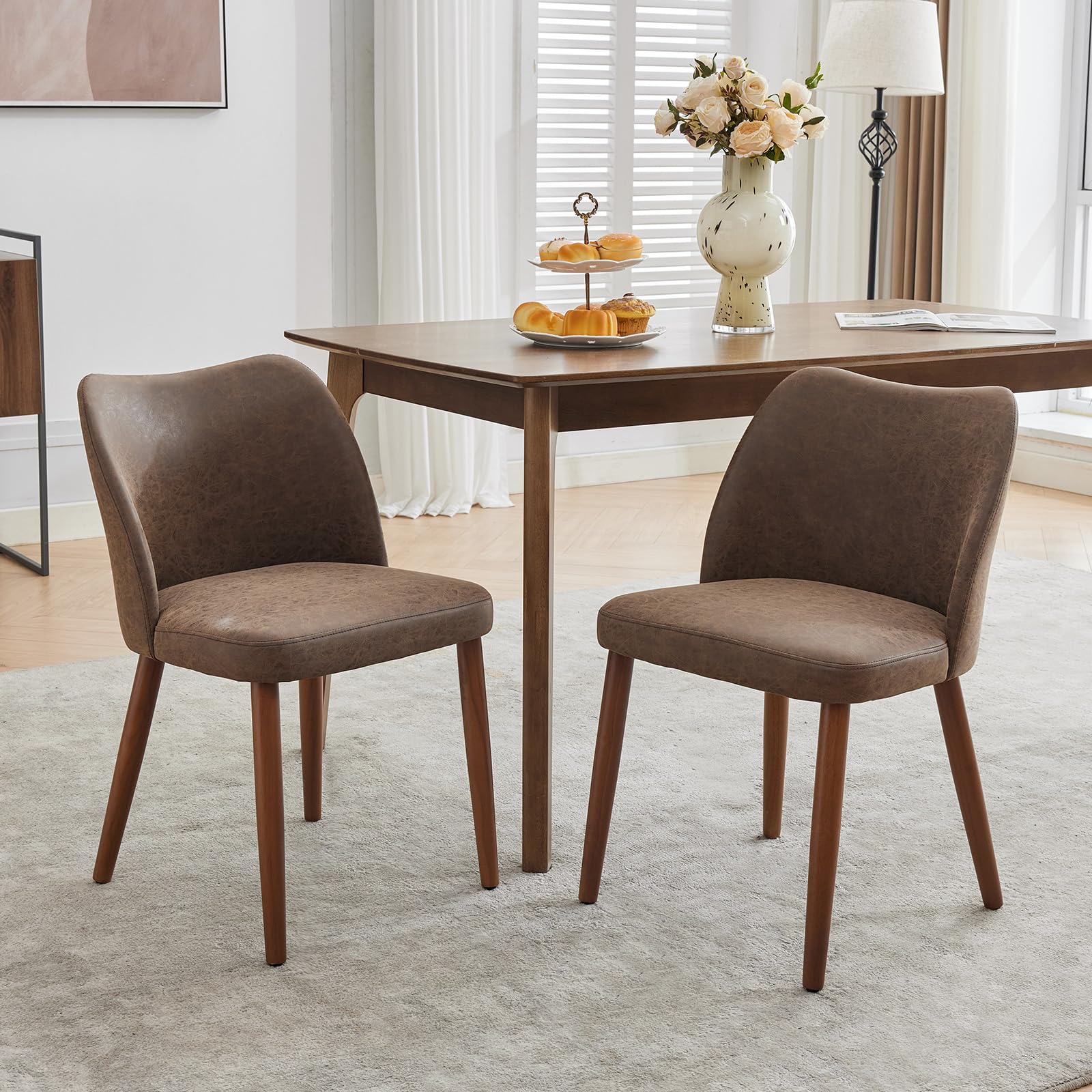 Chaises de salle à manger Garvee, lot de 2, revêtement en tissu, assise rembourrée et pieds en bois, pour restaurant et café, hauteur 78 cm, style moderne du milieu du siècle