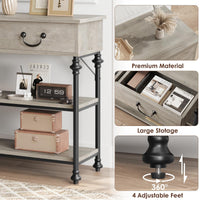 Console Garvee petite à 2 tiroirs, structure en métal, gris rustique, idéale pour l'entrée et le salon, pieds réglables, 100 cm (L) x 30 cm (P) x 80 cm (H)