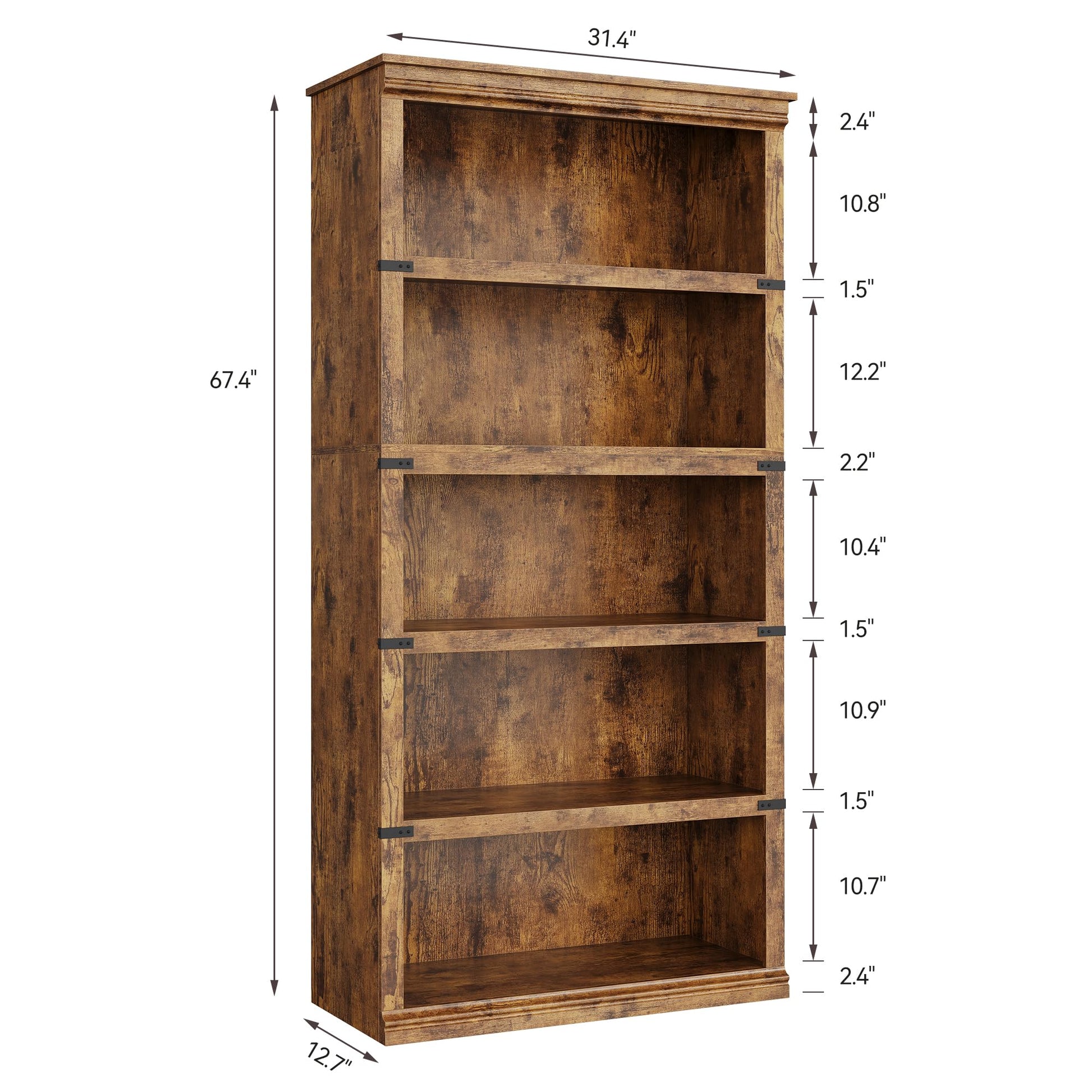 Garvee bibliothèque haute 80 × 32 × 171 cm, 5 niveaux ouverts, finition marron, style industriel