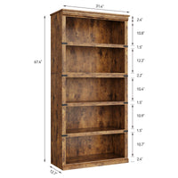 Garvee bibliothèque haute 80 × 32 × 171 cm, 5 niveaux ouverts, finition marron, style industriel