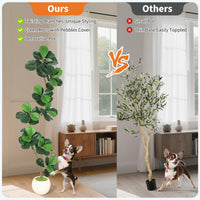 Garvee Ficus lyrata artificiel 213 cm en forme de S, pot blanc, feuilles en soie réalistes et branches ajustables, intérieur et extérieur