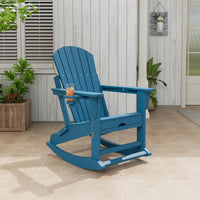 Garvee Fauteuil Adirondack à bascule pliant 4 en 1 avec repose-pieds rétractable et porte-gobelet, HDPE résistant, base amovible, pour patio et jardin, noir