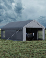 Garvee Carport 13x7,62m avec 220g PE Tarp, 2 Portes Roll-Up, 4 Fenêtres, Acier Galvanisé, Prougeection UV pour Pickups et Bateaux