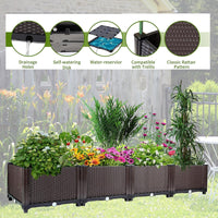 Jardinière surélevée d'extérieur Garvee, grand modèle, avec système d'arrosage automatique, profonde, en polypropylène (PP), drain amovible, idéale pour terrasse, balcon ou jardin. Dimensions : 160 x 40 x 20 cm (63 x 16 x 8 pouces), noire.