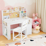Garvee Bureau enfant ergonomique avec chaise, plateau inclinable et meuble de rangement, blanc, idéal pour étude, devoirs et activités créatives - Blanc