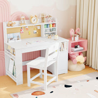 Garvee Bureau enfant ergonomique avec chaise, plateau inclinable et meuble de rangement, blanc, idéal pour étude, devoirs et activités créatives