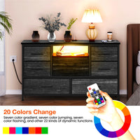 Meuble TV Garvee à 8 tiroirs avec éclairage LED et prise électrique pour salon et chambre, en MDF, éclairage RGB, grand espace de rangement, gestion des câbles, blanc
