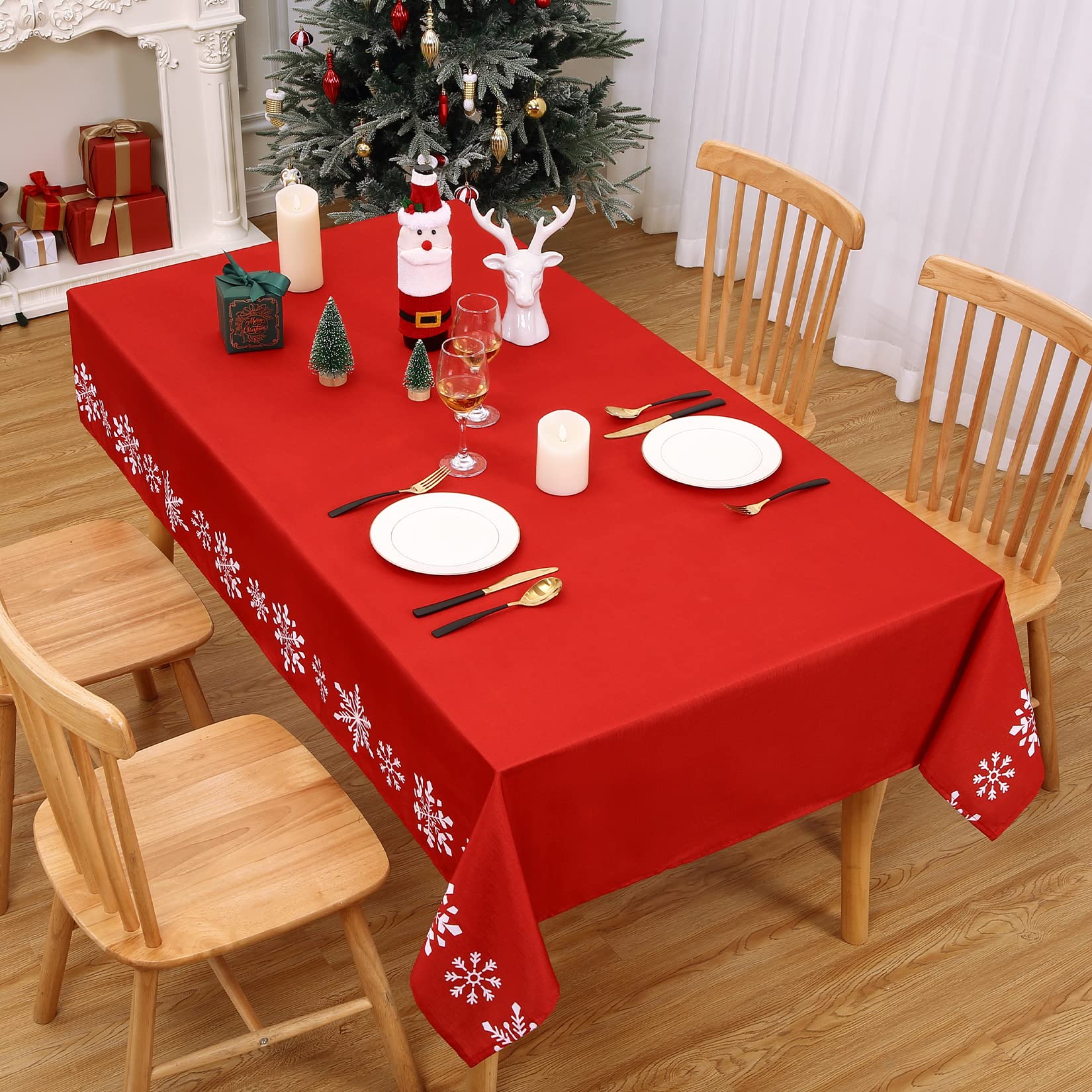 Nappe de Noël Garvee Zmywalny 137x250 cm Rouge Infroissable et Résistante pour Salle à Manger Festive