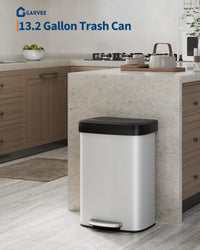 Poubelle en métal Garvee 50 L (13 gal) avec couvercle, acier inoxydable, fermeture amortie, blanche, pour îlot de cuisine