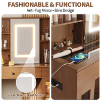 Garvee Coiffeuse de Maquillage avec Miroir Coulissant LED 3 Couleurs, MDF, USB/AC, Verre Sculpté Multicolore, Idéale Chambre ou Dressing