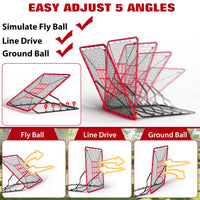 Filet de rebond de baseball Garvee 122 x 137 cm, 5 angles, résistant aux UV, durable et stable pour l'entraînement individuel et sur le terrain.