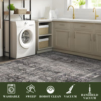 Tapis Garvee lavable style vintage pour salon, chambre, cuisine, poils plats, antidérapant, antitache, aspect doux et usé, design moderne, disponible en plusieurs tailles et couleurs