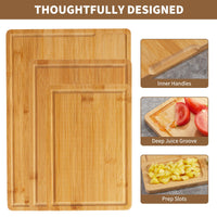 Ensemble de planches à découper en bambou Garvee, 3 pièces, avec poignées intérieures et rainures à jus, 40,6 x 27,9 cm (bois naturel)