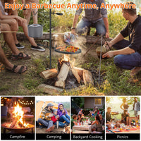 Garvee Gril de camping rotatif 360°, hauteur réglable, pliable, maille en acier robuste, portable avec sac de transport pour camping et barbecue