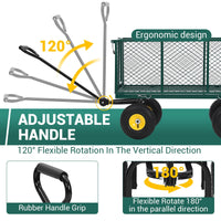 Chariot de jardin robuste en acier Garvee, capacité de charge de 500 kg, poignée pivotante à 180°, pneus pneumatiques de 25 cm, côtés amovibles, pour jardin et cour, en métal résistant