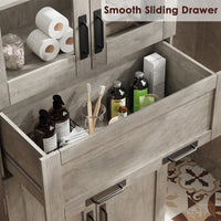 Garvee meuble de salle de bain de 170 cm de haut avec portes vitrées, étagères réglables, tiroir, MDF, autoportant, gris, pour salle de bain et salon