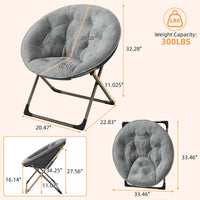 Fauteuil lunaire Garvee Saucer avec structure métallique pliable, coussin floral surdimensionné en peluche, confortable et stable pour la chambre et le salon, gris