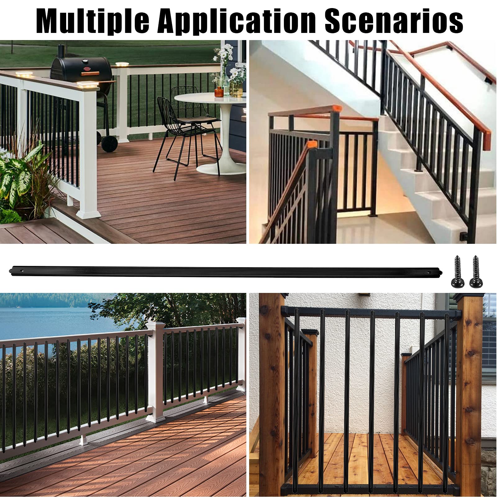 GARVEE Balustres de terrasse droits plats en aluminium de 82 cm (32-1/4 po) avec vis, paquet de 50, balustres rainurés pour porche, escaliers et terrasse, noir mat