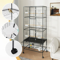 Garvee cage à oiseaux 175 cm avec roulettes et mangeoires, structure métallique sécurisée, pour perroquets et perruches, grise