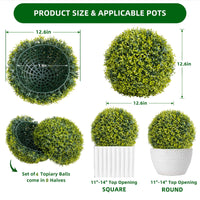 Ensemble de 4 boules de buis artificiel Garvee de 30 cm (11,8 pouces), résistantes aux UV, sans entretien, en polyéthylène, pour jardin et bureau, vertes, avec crochets.