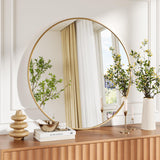 Miroir mural rond Garvee 91 cm (36 po) doré, cadre en métal doré mat, pour salle de bain et salon, grand cercle, verre écologique HD